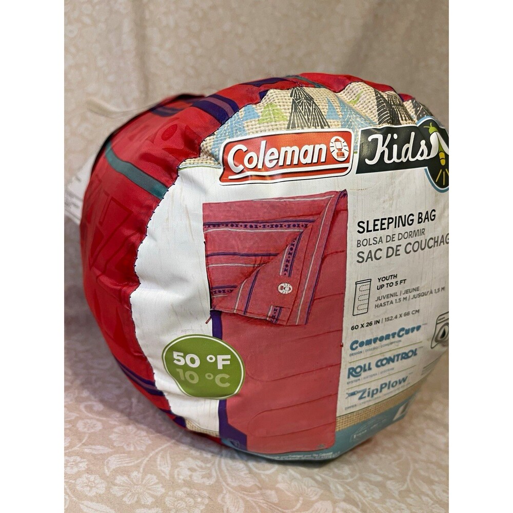 Coleman Kids Youth Sleeping Bag Glow in Dark ZipPlow Roll Control 60x26 Orange